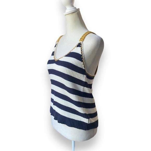 HEM & Thread Navy, White, and Gold Stripe Crochet Knit Tank Top | Size Medium - Picture 5 of 14